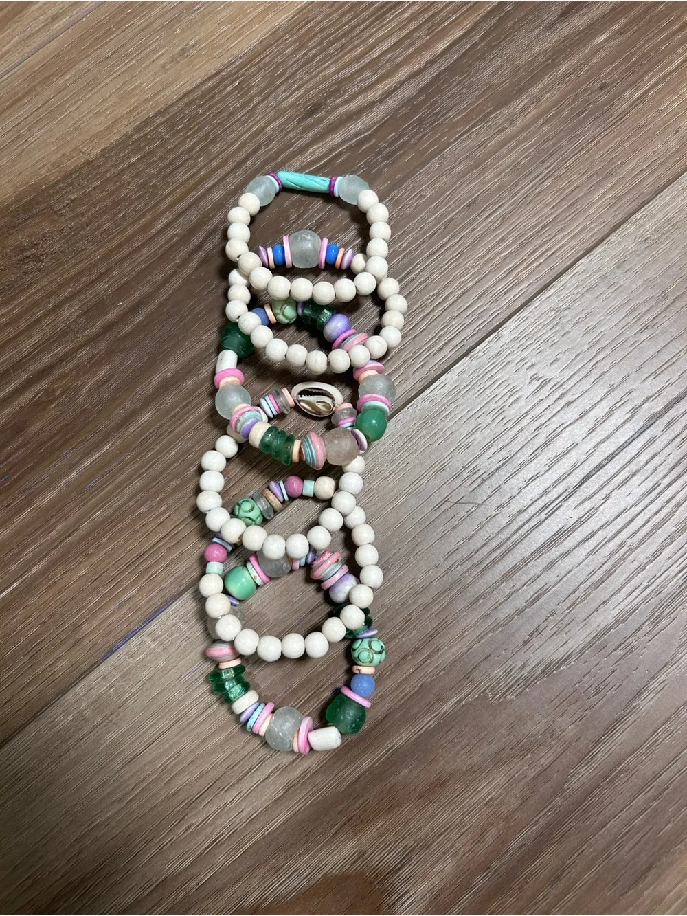 New in bag Twine & Twig bracelet stack elastic beads shell colorful Bohemian